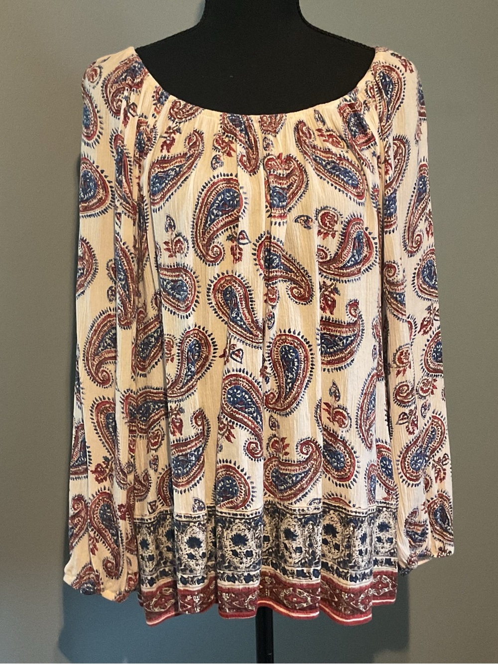 Chaps Cream Tunic with Red & Blue Paisley